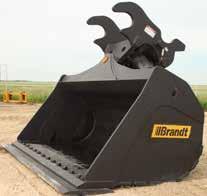 Tilt Bucket Brandt Tilt Buckets are used in clean up, ditching and grading applications. The tilting option gives the operator another dimension of control when doing finishing work.