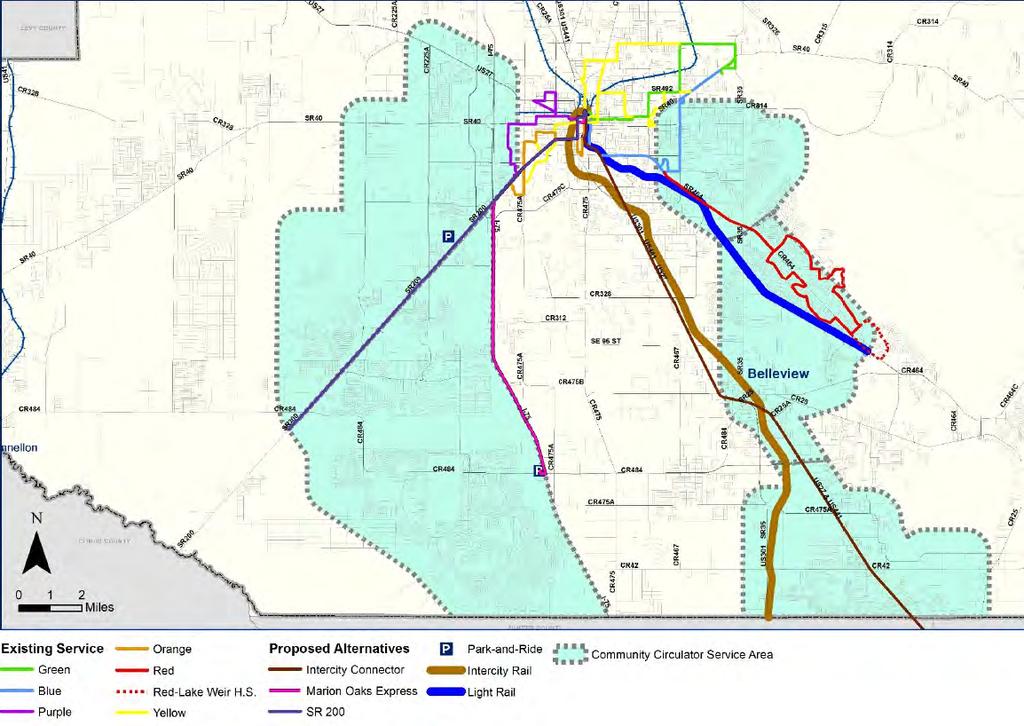 Figure 5-2: 2040 LRTP Transit Needs Assessment Source: Ocala/Marion County TPO s 2035 Long Range Transportation Plan Regional Transit Issues There are almost as many workers who live and work within