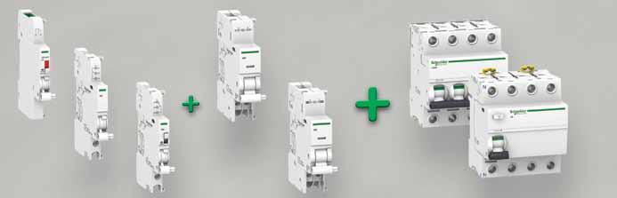 b The electrical auxiliaries are combined with ic60 circuit breakers, iid residual current circuit breakers, remote tripping switch disconnector isw-na, RCA remote controls and ARA automatic