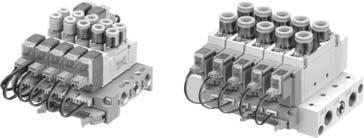 Manifold Specifications Model pplicable valve Manifold type (SU)/R (EXH) Valve stations, port location, E, E port ort size, port Manifold base weight W (g) n: Stations SSY-0 SSY-0 SY 0 SY 0 Single