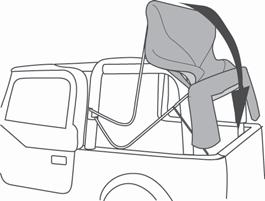 To Fold the Top Down Collapse Top When operating the vehicle without the Quarter Windows, the Rear Window should be rolled up and secured with the elastic garters for proper ventilation.