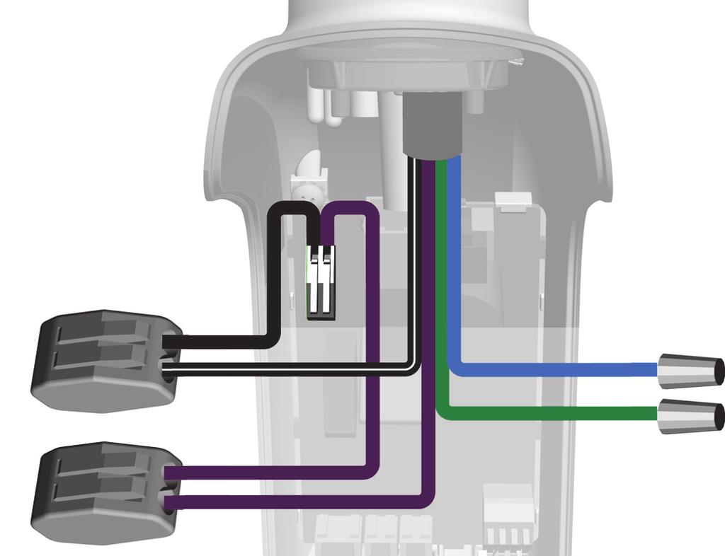 Attach the black or black/white wire to the WAGO connector with the black wire. Attach the wire with the largest difference in voltage to the WAGO connector with the violet wire.