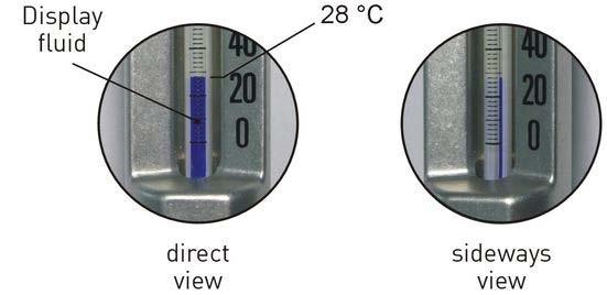 The temperature at the measuring point can thus be read directly from the industrial thermometer.