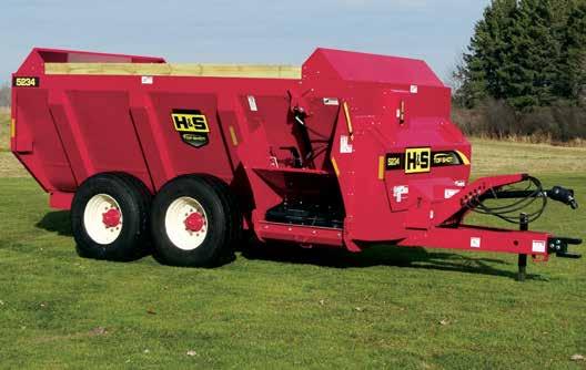 TOP SHOT MANURE SPREADERS The manual adjust top expeller shield sets the distance of the spread pattern, while the hydraulic door cylinder allows adjustment for rate of application.