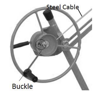 Install the Longer Telescoping Sections Loosen the buckle and take out the steel cable.