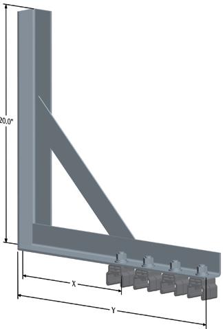 Hevi-Bar II 700A-1000A-1500A Support Brackets Braced Web Bracket Single-iron weldment, used for heavier conductor bar (e.g. 1500A) Bracket Finish Dim X Inches (mm) Dim Y Inches (mm) Part No.