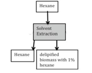 Figure 2, Solvent Extraction Block Diagram During the solvent extraction phase the lipids are separated from the delipified biomass. Hexane is used as the separating agent.