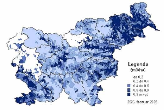 Slika 10: Potencial lesne biomase na negozdnih zemljiščih (Lesna biomasa, 2012) V Sloveniji je letno na razpolago 510.000 t lesnih ostankov (po rezultatih ankete Gozdarskega inštituta iz leta 2004).