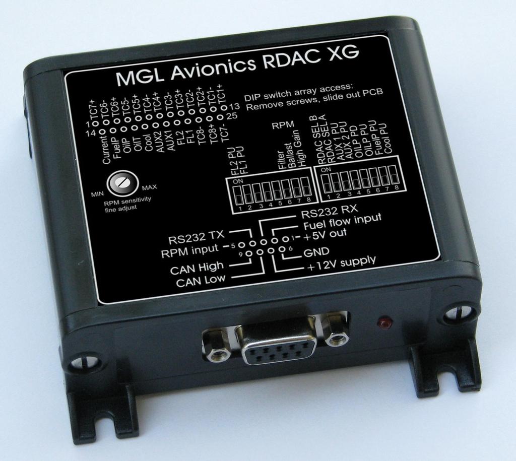 RDAC XG Engine monitoring module for MGL Avionics CAN bus compatible EFIS systems. This Engine monitor is fully compatible with the larger RDAC XF device.