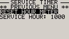 The service reminder message will appear for 5 seconds after the unit has switch on if the hour meter hours are greater/equal then the