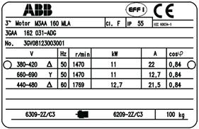 Rating plates Motor s 160 to 180