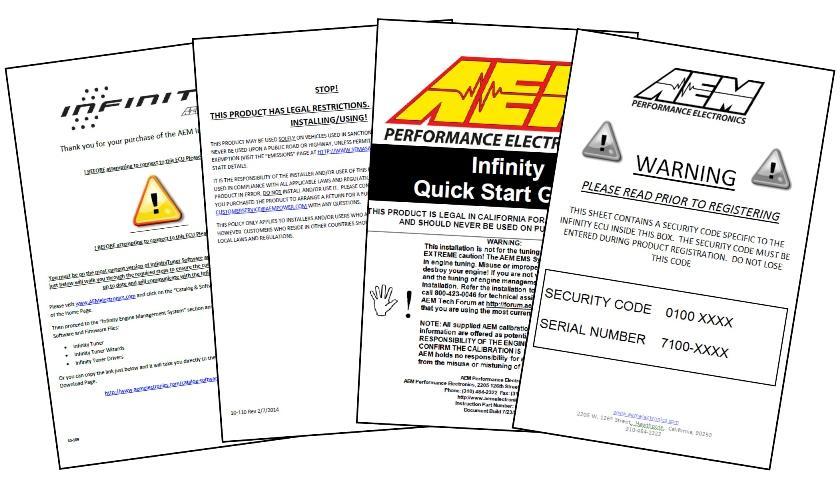 Important Application Notes 5 Getting Started Your Infinity EMS will be packaged with four important documents: Usage Legality Disclaimer, Software Download Notice, Security Code Notice, and an