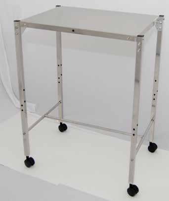 MRI Room Accessories Utility Carts Without Rails Tables/Carts with Top Shelf and No Rails Specifications: Constructed of stainless steel 2 Dual Wheel Casters Without Rails 34 High Assembly Required