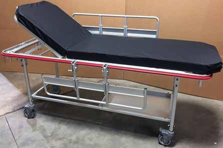 Specifications: Height without pad: 291/2 Height with Rails up: 40 Height of Rails: 15 Length: 77¼ Rail Length: 39 Width: 27 Weight: 130 lbs. Back Adj.