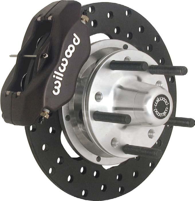 CLICK for More Info Online Drag Race Solid with Forged Aluminum Four-Piston Caliper and Billet Aluminum Hub Drilled rotor shown Available with smooth surface, non-drilled rotors Front Disc Brakes -
