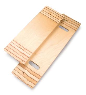 Transfers Timber Transfer Board Assists patient transfers between a secure surface and wheelchair, car, chair, bed etc Avoids strain for the patient and carer Laminated plywood board is polished and