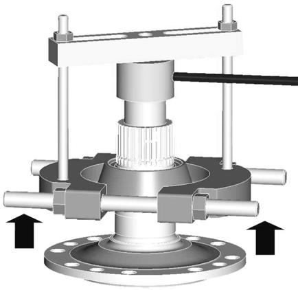 Secure bearing support (4) to a suitable press fixture () and position press fixture on supports (3) under a press () with enough clearance to remove motor shaft ().