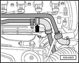 Page 24 of 26 26-63 - Remove vacuum hose -arrow- from combination valve. - Connect hand vacuum pump VAG 1390 to vacuum unit of combination valve.