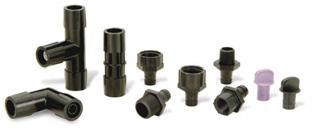 Landscape Drip / Xerigation Distribution Components Easy Fit Compression Fitting System Complete system of compression fittings and adapters for all tubing connection needs in a low-volume system