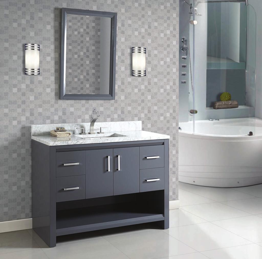 Studio One (1518) Finish: Glossy Pewter Shown above 1518-V48 48 Vanity T3-S4822WC 3cm (1¼ ) 48 White Carrera Marble Top (8 spread) Rectangular -