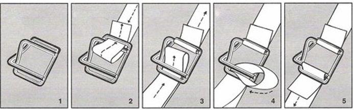 11.3.11. Replace the nylon strapping either using a buckle and tension tool or an automatic tensioning and welding tool. Figure 49 : Buckle instruction 11.3.12.