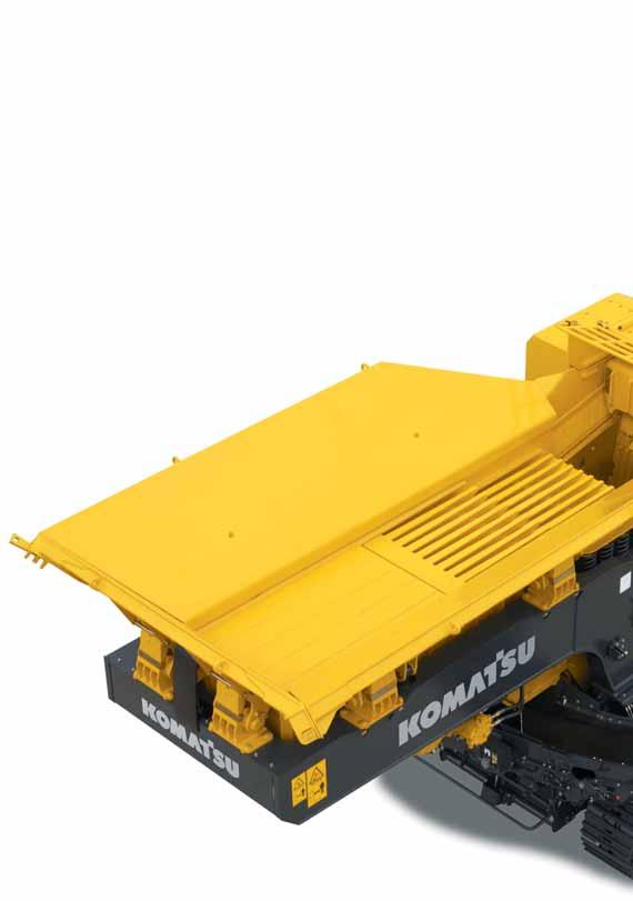 M OBILE CRUSHER WALK-AROUND The newly designed Komatsu mobile crusher looks simple, and it s very powerful. This newly developed crusher offers you an amazing crushing capacity of 140-460 ton/h.