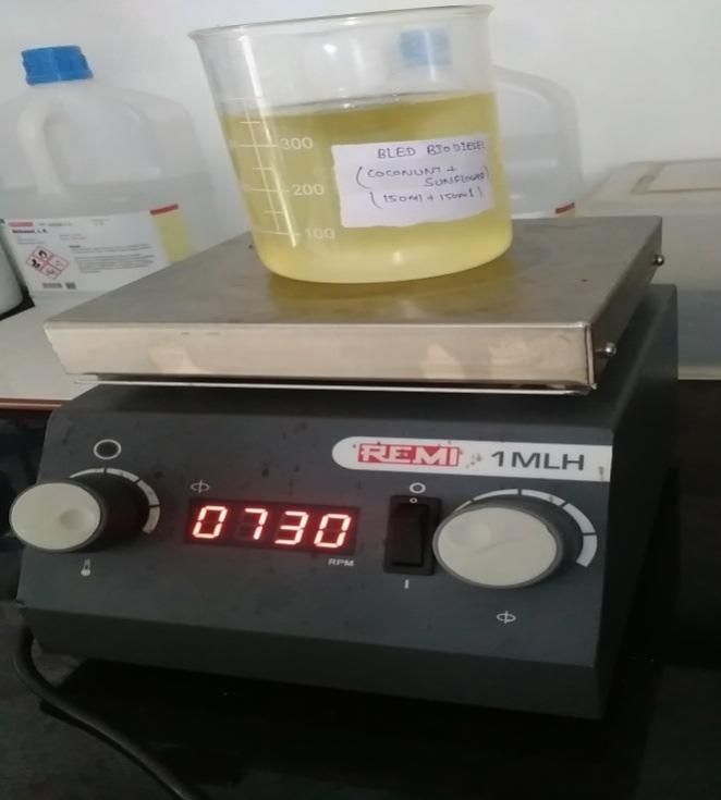 Experimental Investigation of 4-Stroke Single Cylinder Diesel Engine Using Alternative Fuels Figure 2 Final stirring to remove glycerin at 730rpm at 50C