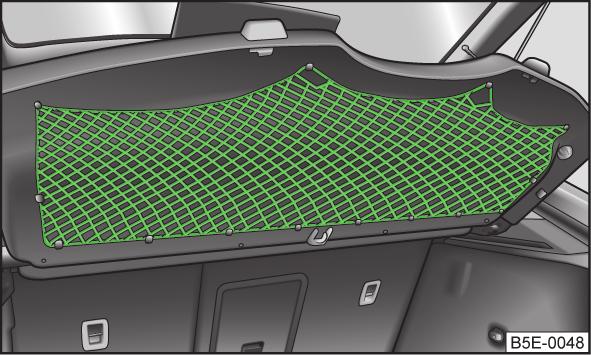 Luggage net Boot cover Fig. 56 Luggage compartment: Luggage net on page 64. The luggage net is located on the underside of the luggage compartment cover.
