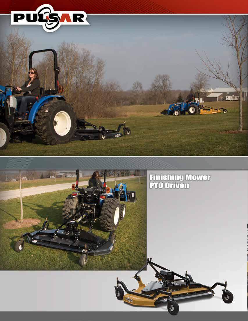 Available in 60, 72, 84, and 90 widths Weight 464-714 lbs. Uses Cat. 1 Hitch The Pulsar Finishing Mower is available for a wide variety of lawn mowing applications.