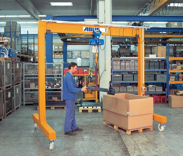 with 4 steerable stop rollers (2 with 90 direction locks) can be used with any ABUS electric chain hoist mobile control optional With the ABUS lightweight mobile gantry, you can mobilize the lifting