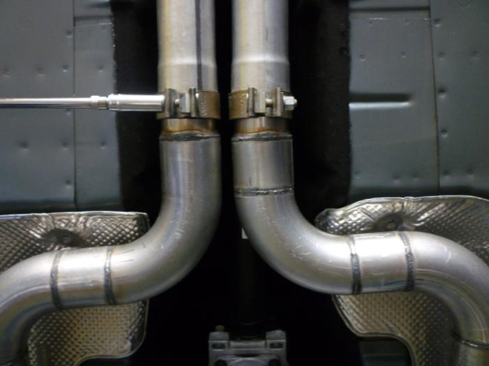 21) Install 3 exhaust pipe into factory rear pipe and turbo downpipe using 3 band clamp to connect pipes together.