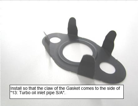 18, 19) and "13: Turbo oil inlet pipe S/A" by tightening the lower bolts (13-B: Bolt) by hand starting. Fig.