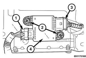 Disconnect the PM sensor wire harness connector (1) (Fig. 18). Fig. 18 PM Sensor 32. Remove the nuts (2) and the PM module (4) (Fig. 18). 33.