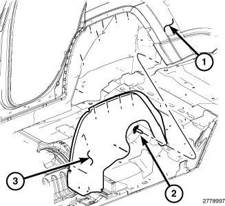 25-003-15-4- 6. Remove the left rear wheelhouse splash shield (3) (Fig. 3).