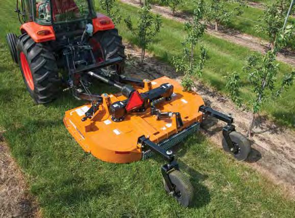 MULTI-SPINDLE ROTARY CUTTERS RC Woods offset models reach far under canopies on either side of the tractor. DSO8.