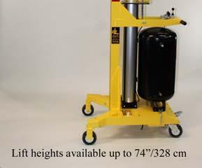 at 120 psi this model will lift & lower a 600 lb drum, 8" above