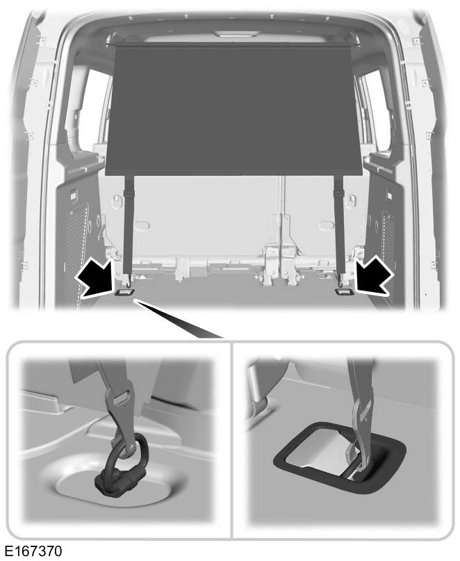 Load Carrying 3. Tighten the straps. Removing the Net 2. Attach the net to the luggage anchor points. See Luggage Anchor Points (page 133). 1. Release the straps. 2. Remove the net from the luggage anchor points.