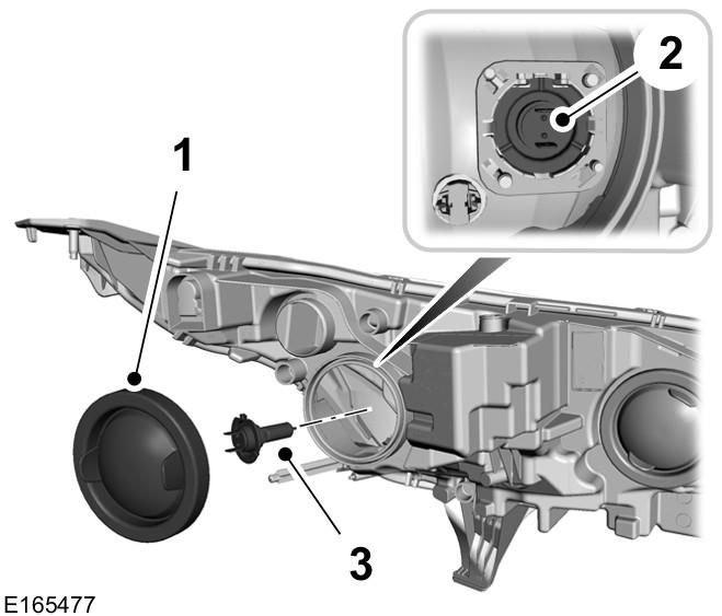Headlamp Low Beam Side Lamp 1. Remove the cover. 2. Remove the low beam bulb to gain access to the side lamp bulb. 3.