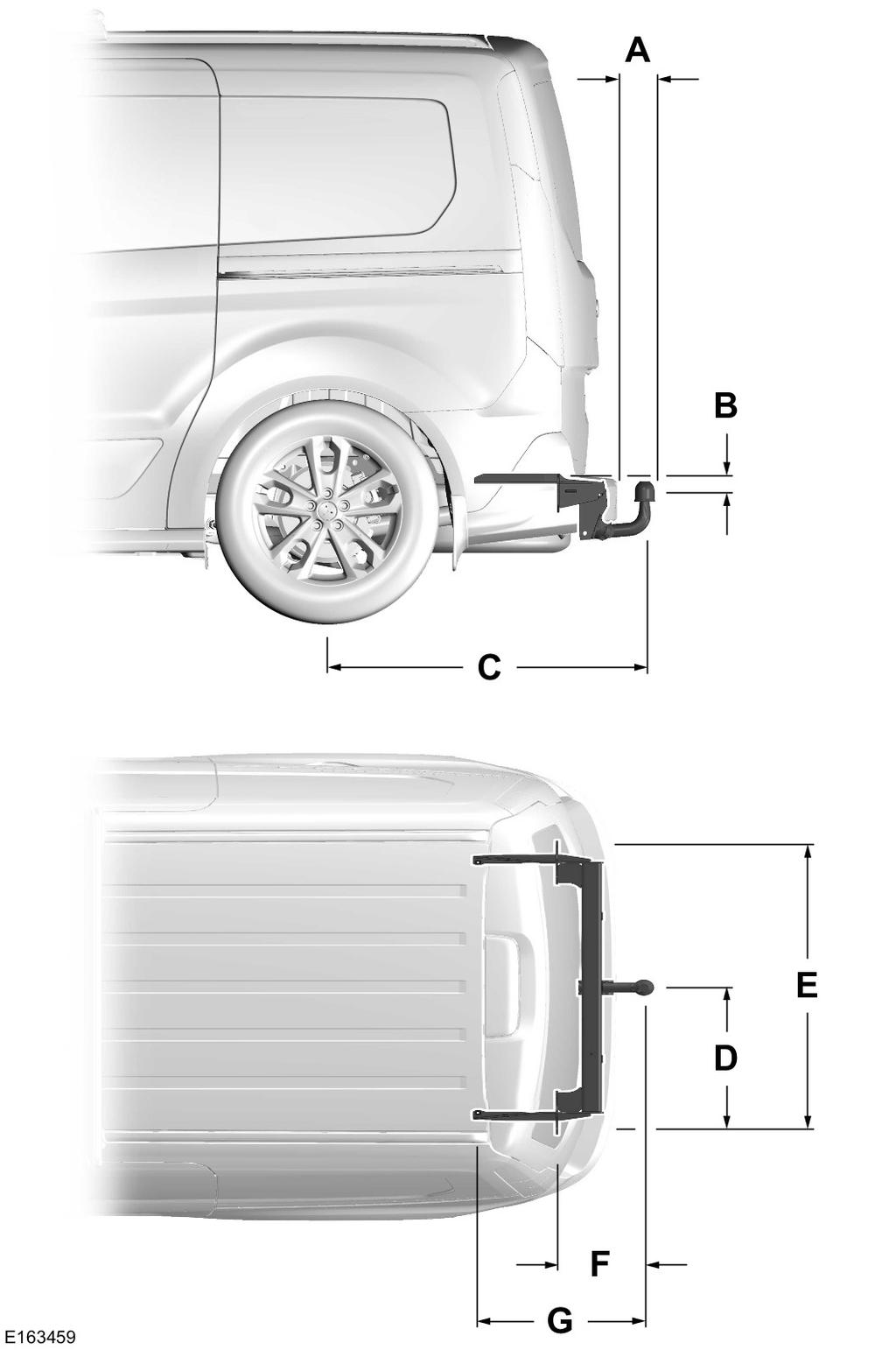 Capacities and Specifications TOWBAR DIMENSIONS 200 Tourneo Connect (CHC) Vehicles Built From: 10-03-2014, Vehicles