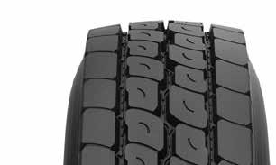 Its robust tread pattern provides high mileage in on road use and good damage resistance. The specific groove layouts ensure good self cleaning and reduced stone holding.
