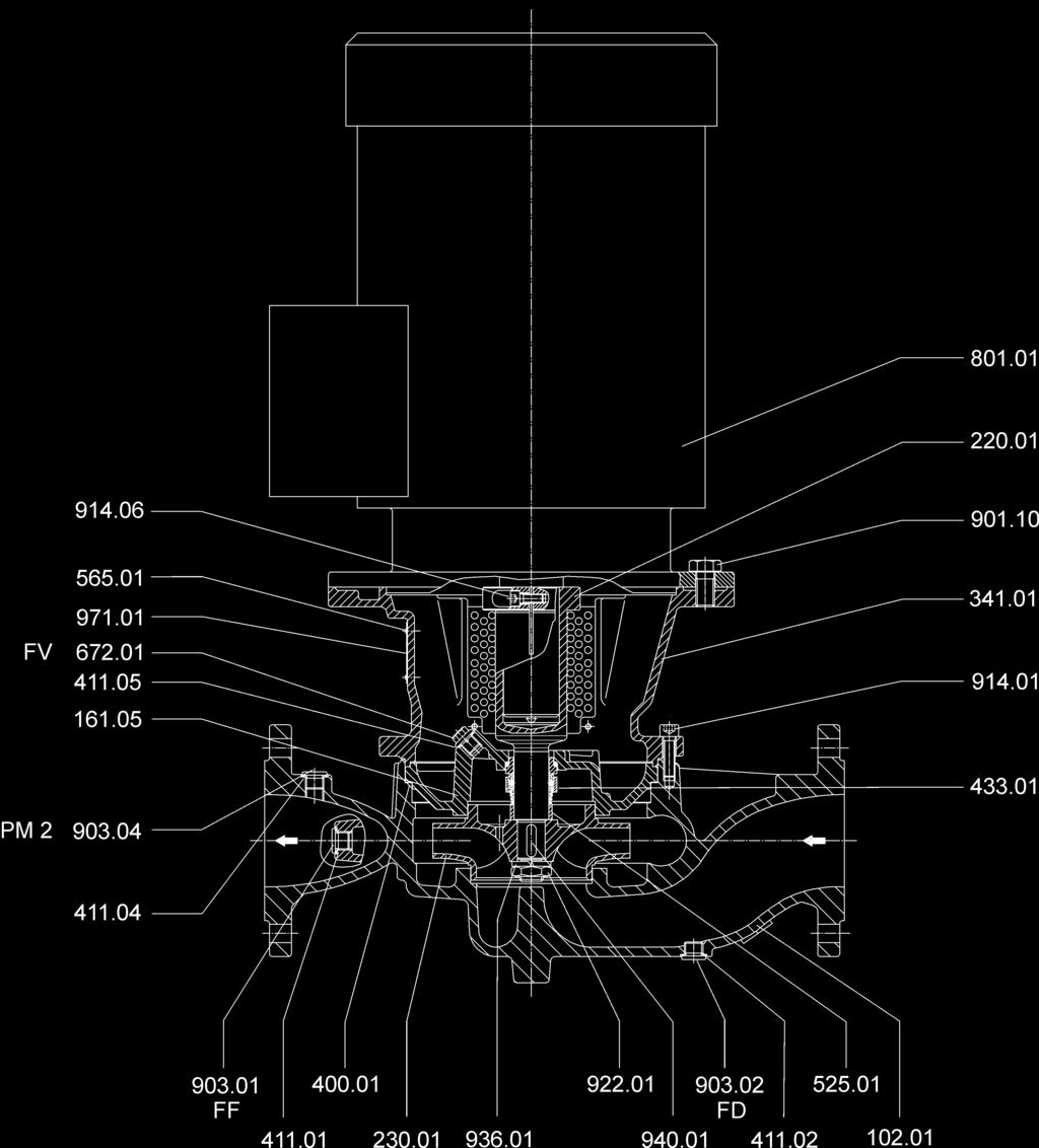 Sectional drawing Singlestage s with shaft