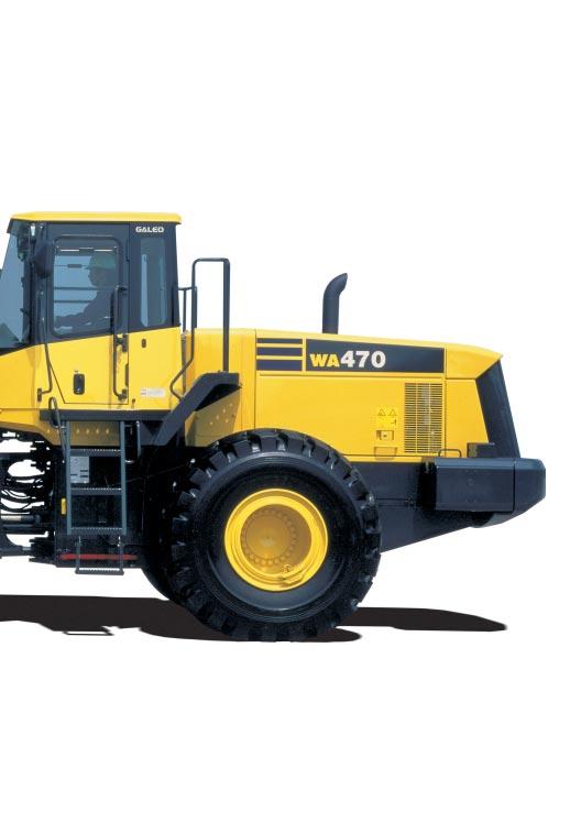 WA470-5 WHEEL LOADER Increased Reliability Reliable Komatsu designed and manufactured components Sturdy main frame Maintenance-free fully hydraulic, wet disc service and parking brakes All hydraulic