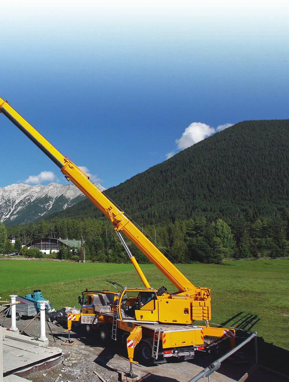 35 m long telescopic boom High capacities with full and part ballast Low axle loads, flexible registration possibilities Flexible crane control LICCON2 with mobile and multifunctional control and