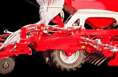 Robust chassis and tyre packer Packer and chassis unit The combined packer and wheel unit is positioned between the disc harrow and the seed coulters.