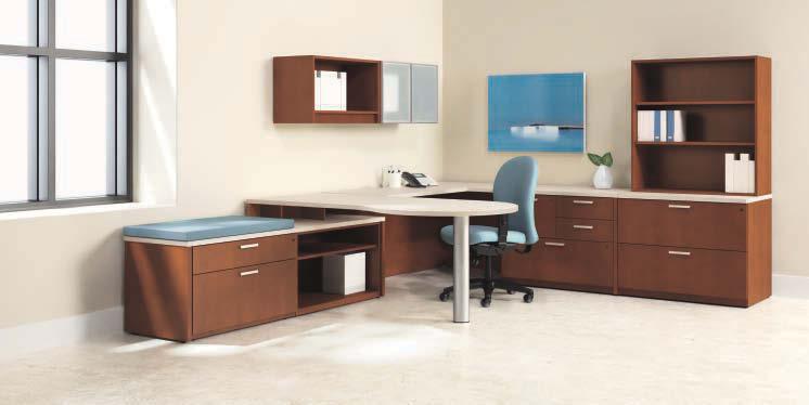 This resourceful, all laminate casegood series blends open and closed storage options and filing solutions with worksurface configurability