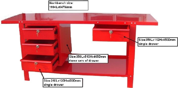 drawers Weight: 81.7kg #WH7122 Work bench without drawers Weight: 51.