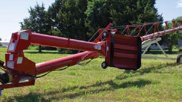 Hopper can be operated and transported on the right or left side of the auger. Rubber flexible extension for hopper. OPTIONAL EQUIPMENT Hydraulic cylinder to lift hopper into transport position.