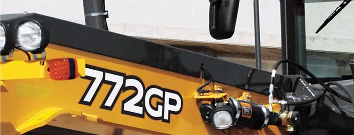 Powertrain (continued) 772G/GP Steering (all models include steering wheel) All-hydraulic power-frame articulation for maneuverability and productivity; crab steering reduces side drift, positions