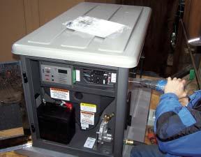 Under the Hood From the outside, a standby generator looks a lot like a central air-conditioning system s compressor: It has a metal housing with access panels, openings for intake and exhaust, and