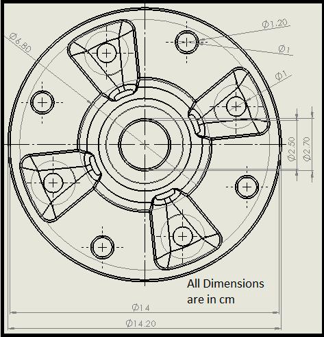 Fig 2 2-D Diagram of wheel hub with exact dimensions (cm) Fig 3 3-D diagram of steering knuckle For manufacturing of steering